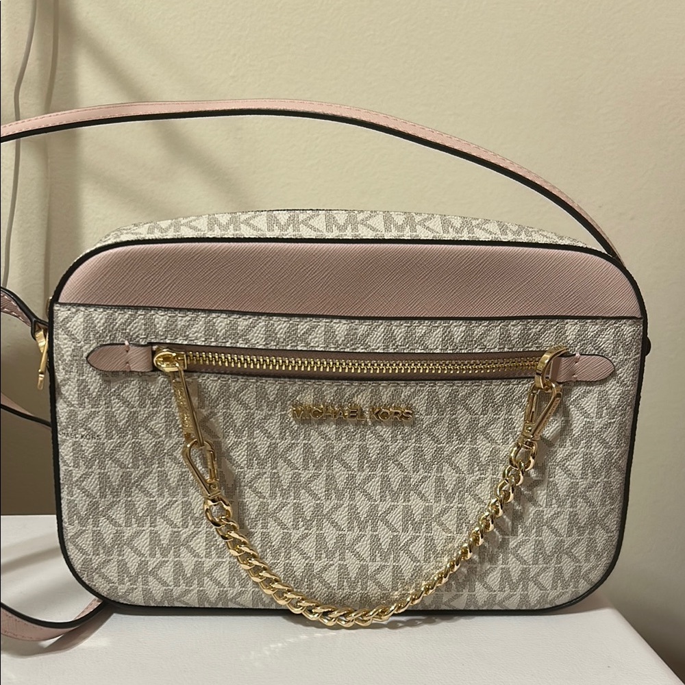 Michael Kors Pink and Cream Jet Set Crossbody Bag